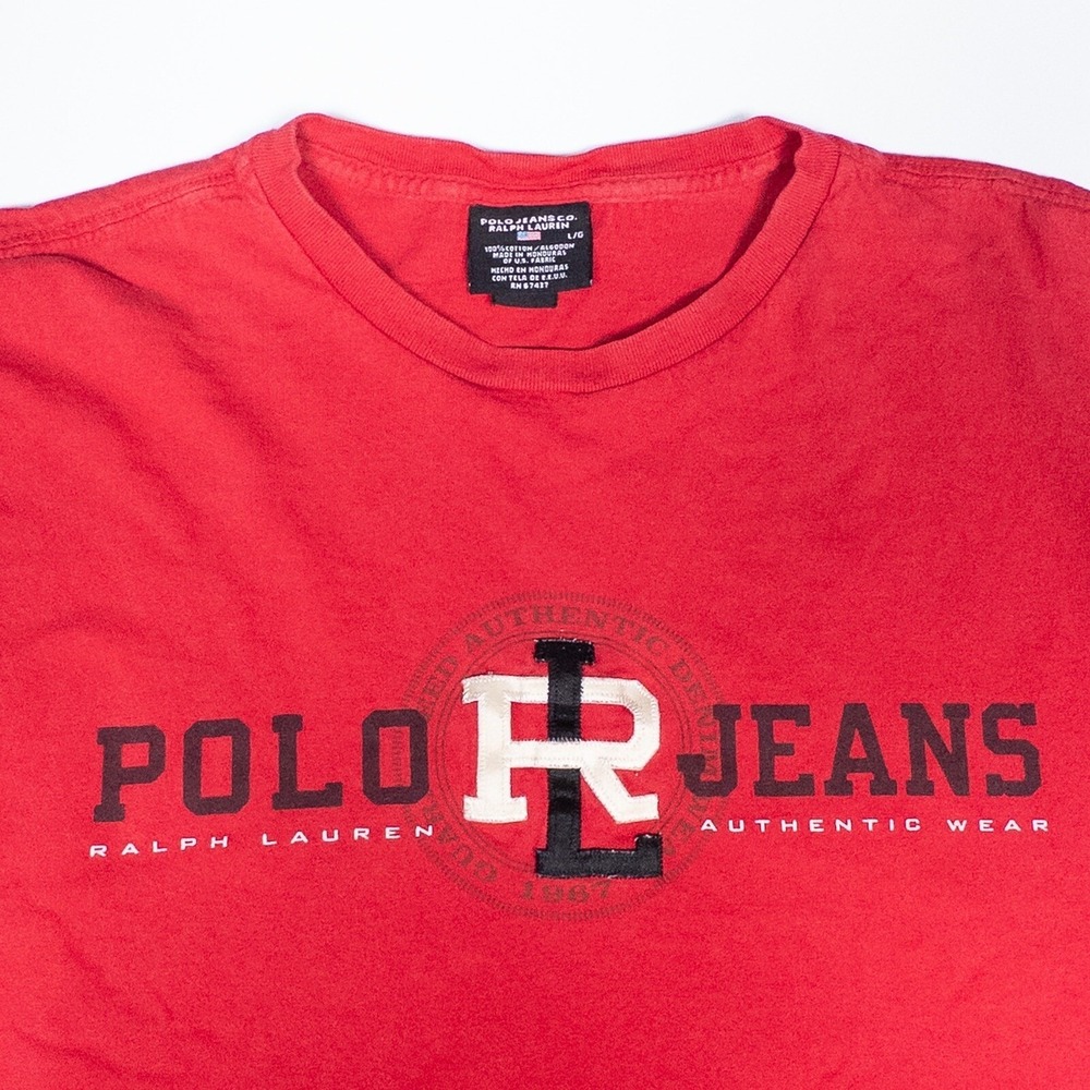 Vintage  Polo Jeans Co. RL Ralph Lauren Graphic 90s T-Shirt Authentic Wear Red L